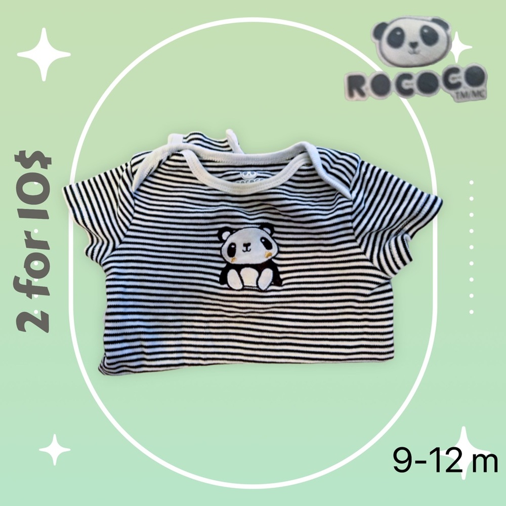 🌈 2/10$ 👍GUC ROCOCO |9 m| Unisex Baby Cute Panda onesie White/Black stripes